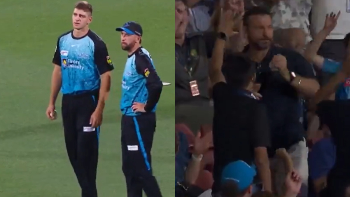 When six was hit on the son's ball, the father sitting in the stand caught the ball, a unique sight seen in the BBL match, see VIDEO